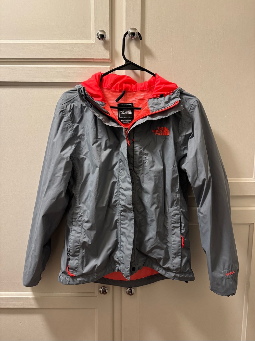 The North Face Women’s Waterproof Hooded Rain Jacket - Gray with Coral Lining